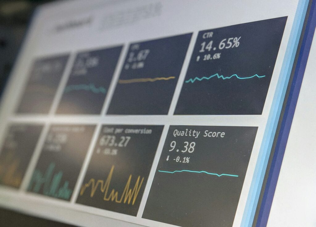 Data reporting dashboard displayed on a laptop screen, relevant to tracking banner ad performance